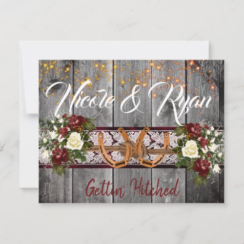 Horseshoes  Lace Gettin Hitched Wedding Invite