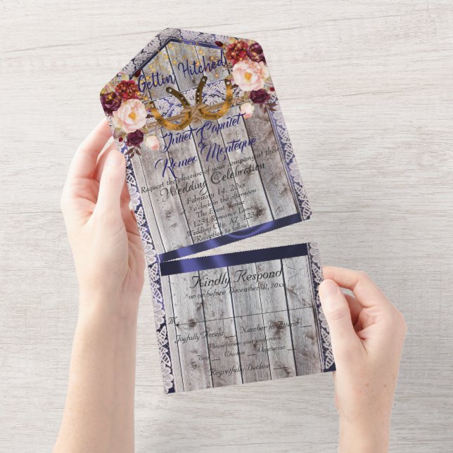 Horseshoes, Lace & Wildflowers Gettin' Hitched  All In One Invitation (Tearaway)