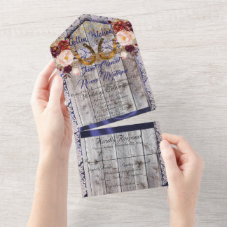 Horseshoes, Lace & Wildflowers Gettin' Hitched  All In One Invitation