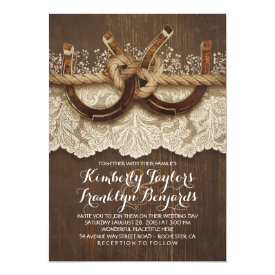 Horseshoes Lace Wood Rustic Country Wedding Card