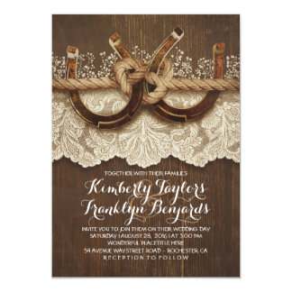 Horseshoes Lace Wood Rustic Country Wedding Card