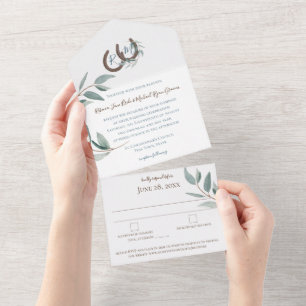 Horseshoes Monogram Elegant Botanical Wedding All  In One Invitation