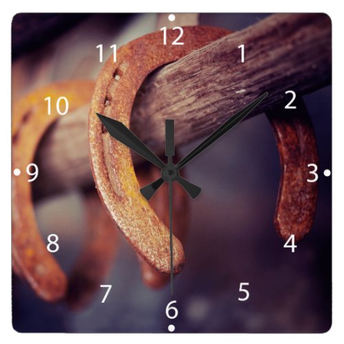 Horseshoes on Barn Wood Cowboy Country Western Square Wallclock