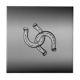 Horseshoes on Silver Gradient Ceramic Tile