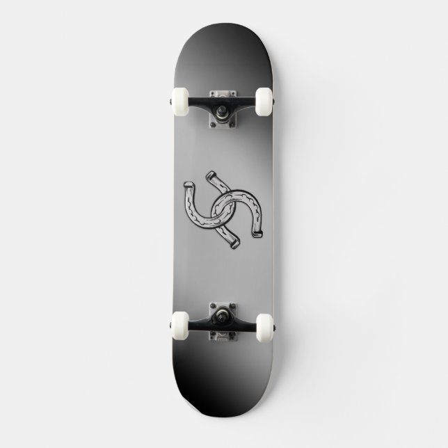 Horseshoes on Silver Gradient Skateboard Deck (Front)
