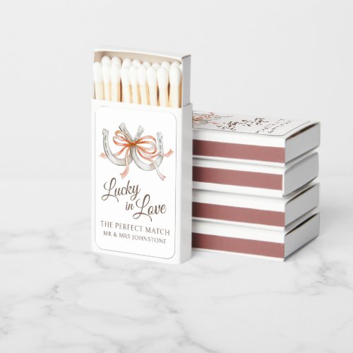 Horseshoes orange ribbon lucky watercolor wedding matchboxes