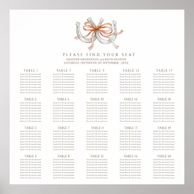 Horseshoes orange ribbons 20 table fall wedding poster (Front)