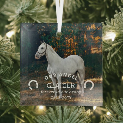 Horseshoes Our Angel Photo Horse Memorial Glass Ornament