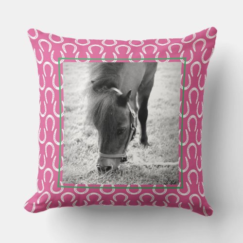 Horseshoes Pink Pet Horse Name Photo Keepsake Thro Throw Pillow