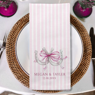 Horseshoes pink ribbon fall wedding stripes cloth napkin