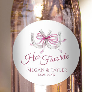 Horseshoes pink ribbon wedding her favorite classic round sticker