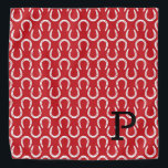 Horseshoes Red Pet Initial Horse Equestrian Show Bandana<br><div class="desc">Horseshoe pattern in dark red, white with custom INITIAL in black. Easy to personalize text, text color, font. Fun Bandana for any horse lover, cowboy, polo match, barn hand, pet scarf, show accessory, horse memorial, event favor. Unisex, multi use. A Timeless Keepsake. Mix and match entire Horses / Pets /...</div>