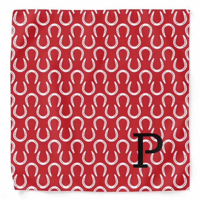 Horseshoes Red Pet Initial Horse Equestrian Show Bandana (Front)