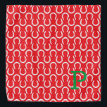 Horseshoes Red Pet INITIAL Horse Equestrian Xmas Bandana<br><div class="desc">Horseshoe pattern in red, white with custom INITIAL in green. Easy to personalize text, text color, font. Sweet Holiday Bandana for any horse lover, great barn necessity, pet scarf, show accessory, horse memorial, event favor. Unisex, multi use. A Timeless Keepsake. Mix and match entire Horses / Pets / Keepsake Collections...</div>