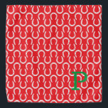 Horseshoes Red Pet INITIAL Horse Equestrian Xmas Bandana<br><div class="desc">Horseshoe pattern in red, white with custom INITIAL in green. Easy to personalize text, text color, font. Sweet Holiday Bandana for any horse lover, great barn necessity, pet scarf, show accessory, horse memorial, event favor. Unisex, multi use. A Timeless Keepsake. Mix and match entire Horses / Pets / Keepsake Collections...</div>