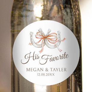 Horseshoes ribbon fall wedding his favorite classic round sticker