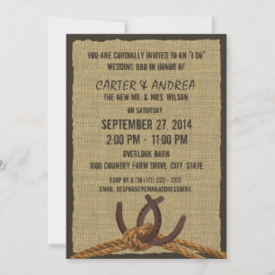 Horseshoes, Rope and Burlap BBQ Wedding Reception Invitation