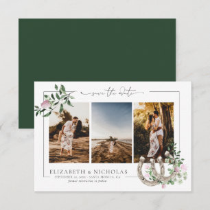 Horseshoes Shamrock Greenery 3 Photo Wedding Save The Date