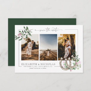 Horseshoes Shamrock Greenery 3 Photo Wedding Save The Date