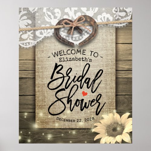 Horseshoes Sunflower Country Bridal Shower Welcome Poster