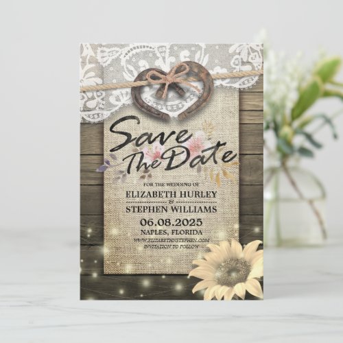 Horseshoes Sunflower Country Wedding Save The Date