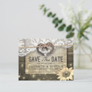 Horseshoes Sunflower Country Wedding Save The Date Postcard