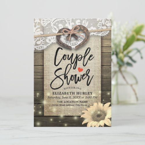 Horseshoes Sunflowers Couple Shower Wedding Shower Invitation