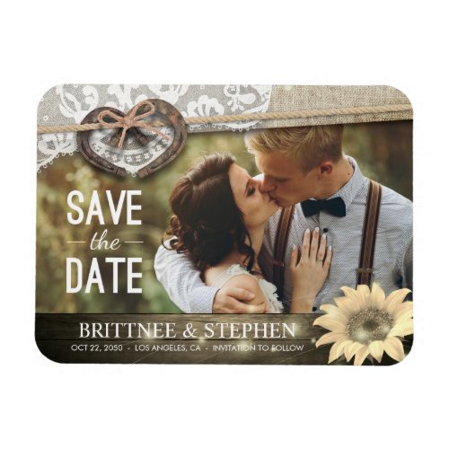 Horseshoes Sunflowers Wedding Save The Date Photo Magnet