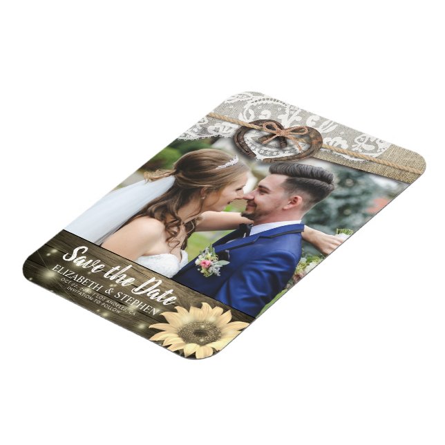 Horseshoes Sunflowers Wedding Save The Date Photo Magnet (Left Side)