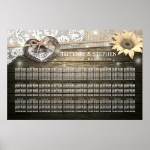Horseshoes Sunflowers Wood Wedding Seating Charts