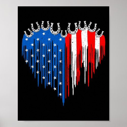 Horseshoes USA Flag Heart American Independence Poster