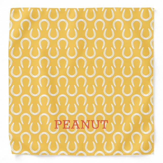 Horseshoes Yellow Horse NAME Equestrian Barn Pet Bandana (Front)