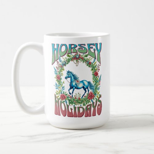 Horsey Holidays wreath design coffee mug