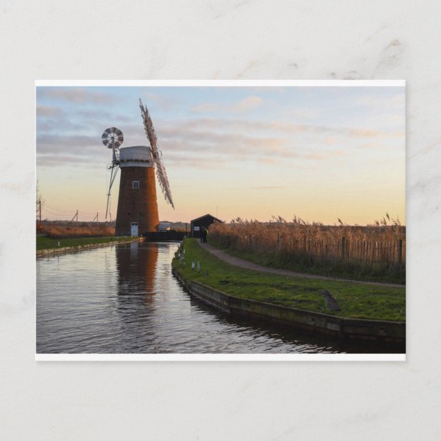 Horsey Norfolk Broads sunset postcard (Front)
