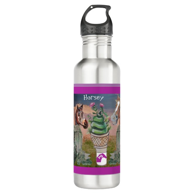 horsey prairie queen, cute cone of grass and thist stainless steel water bottle (Front)