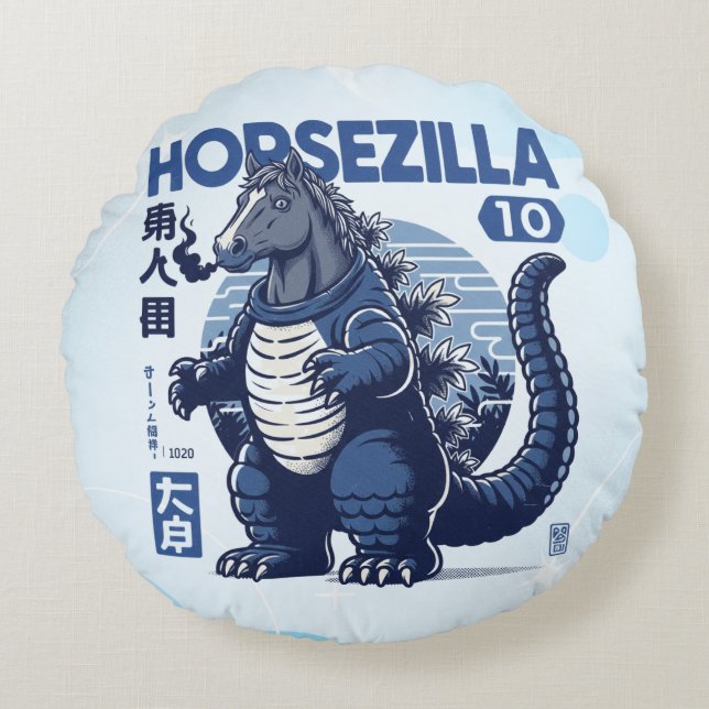 Horsezilla Shirt | Giant Monster Horse Art | Epic  Round Pillow (Front)