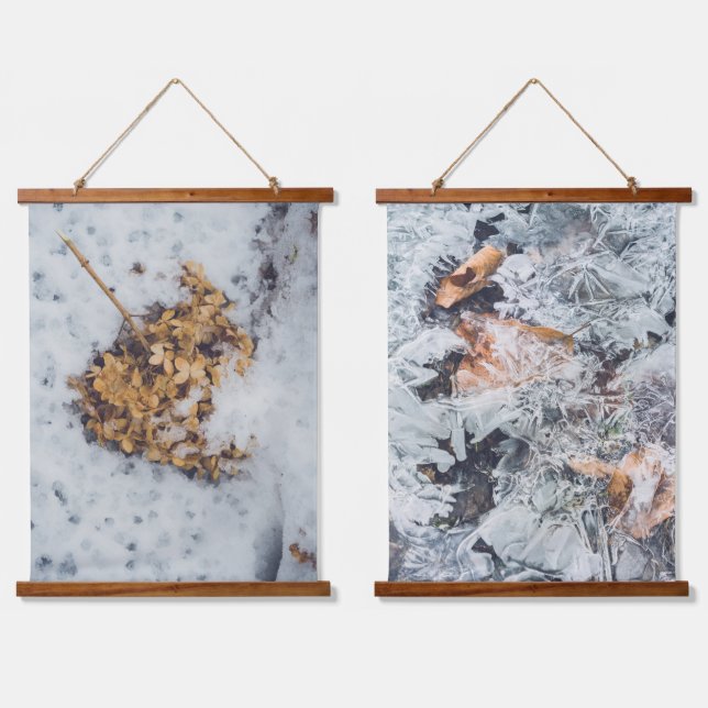Hortensia flower on the snow and Magic ice pattern Hanging Tapestry (Double)