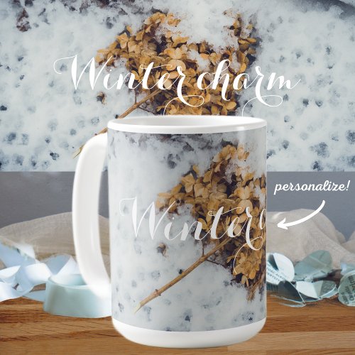 Hortensia flower on the snow coffee mug