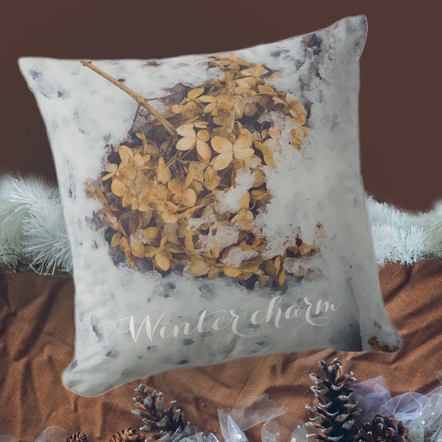 Hortensia flower on the snow throw pillow (Creator Uploaded)