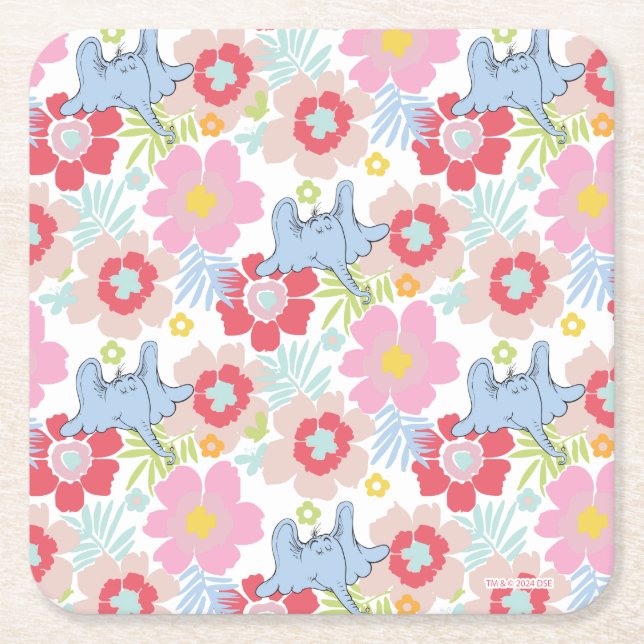 Horton Hears A Who | Pastel Flower Pattern Square Paper Coaster (Front)