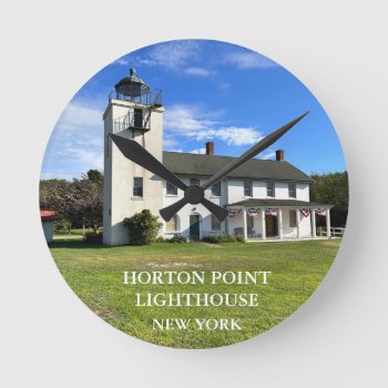 Horton Point Lighthouse  New York Round Clock by LighthouseGuy at Zazzle