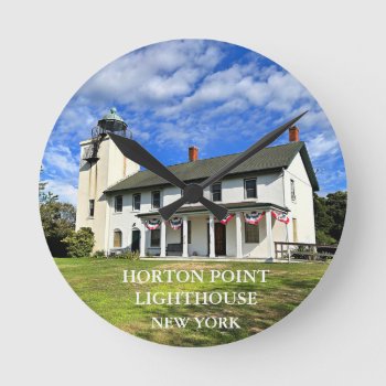 Horton Point Lighthouse  New York Round Clock by LighthouseGuy at Zazzle