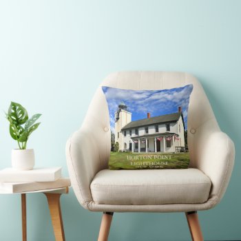Horton Point Lighthouse  Ny Round Throw Pillow by LighthouseGuy at Zazzle
