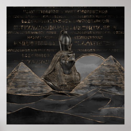 Horus on Egyptian pyramids landscape Poster