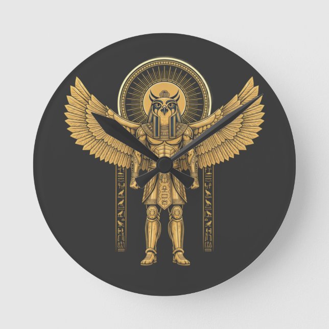 Horus with Sun Disk  Round Clock (Front)