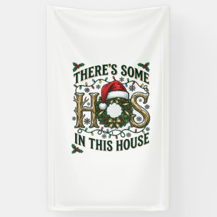 Hos House Christmas Wreath Santa Hat Lights Banner