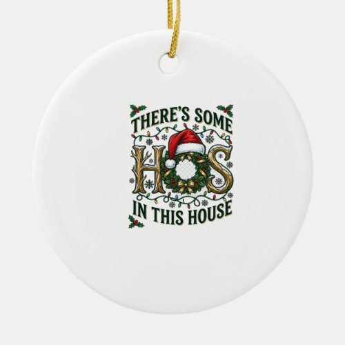 Hos House Christmas Wreath Santa Hat Lights Ceramic Ornament
