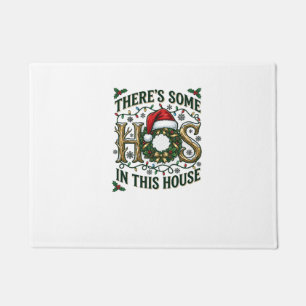 Hos House Christmas Wreath Santa Hat Lights Doormat