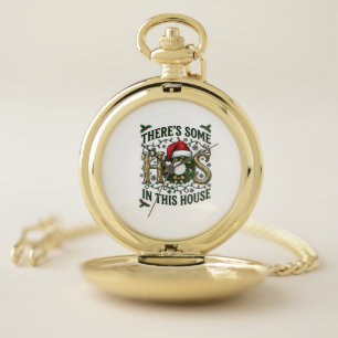 Hos House Christmas Wreath Santa Hat Lights Pocket Watch