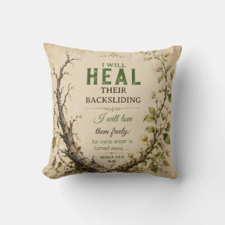 Hosea 14:4 Sage Green Vintage Botanical Scripture Throw Pillow